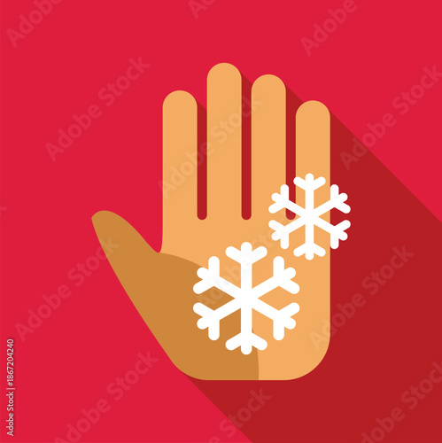 Hand showing two snowflakes representing frostbite and cold weather