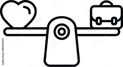 Scale balancing heart and briefcase illustrating work life balance concept