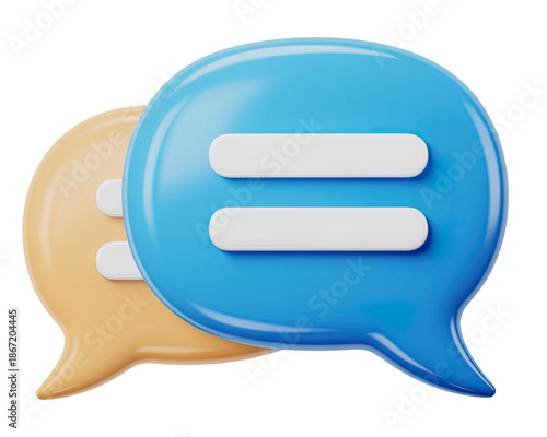 3D Blue and Beige Chat Bubbles with Two White Equal Symbols