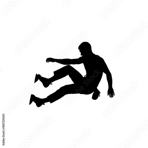 Silhouette of a Man Rock Climbing Against White Background.