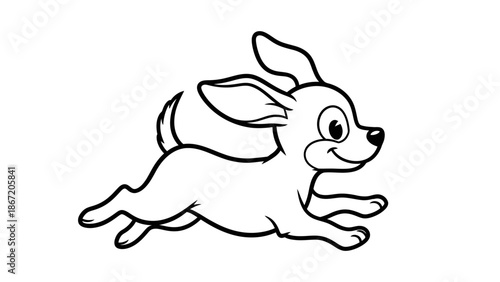 A cartoon rabbit running with big eyes.