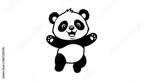 A cute panda bear jumping up.