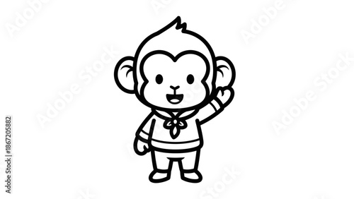 Cartoon monkey character illustration in black and white.