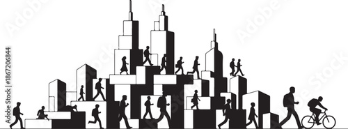 City Life Silhouette Urban Landscape with People