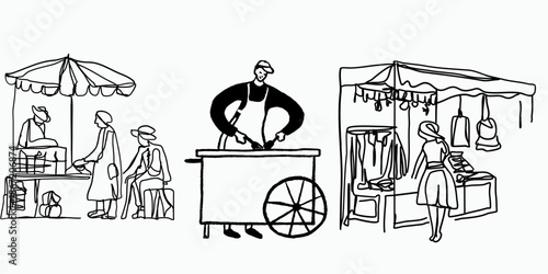 People Shopping with Cart at Market for Retail and Lifestyle Concept
