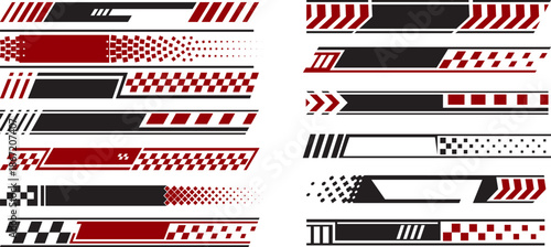 Racing stripes, race start and finish flag, black, red and white checkers, checkered flag sport car decal stripes