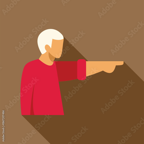Person wearing red shirt pointing finger, showing direction or giving instruction