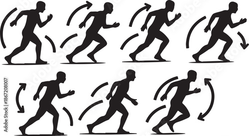 Running Man Silhouette with Motion Arrows on White Background