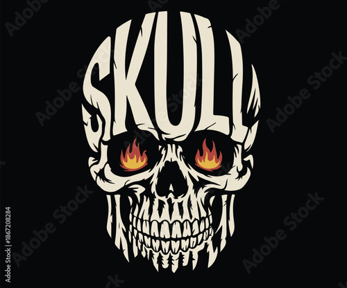 A skull with eyes of fire.
