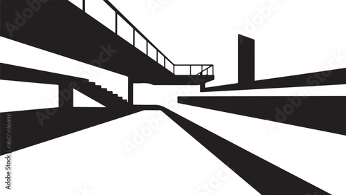 Modern abstract architecture with black and white geometric shapes