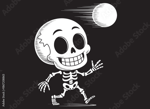 Sketch of a walking skeleton with a big smile.