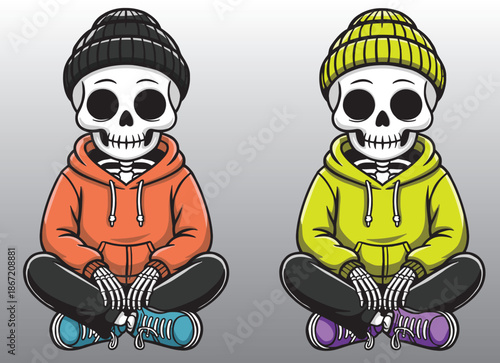 A joyful skeleton sitting with a smile on its face.