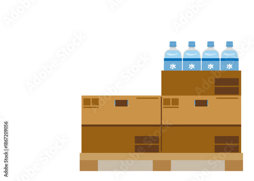 陳列されたペットボトルの水のイラスト