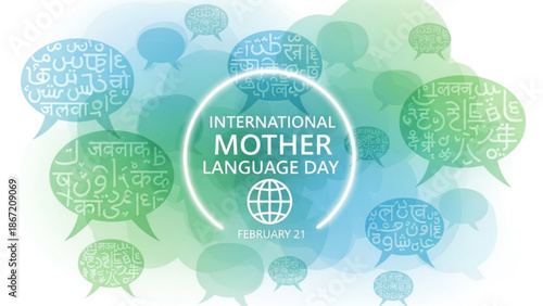 International mother language day february 21st celebration concept with multilingual speech bubbles on gradient background with Cultural Diversity