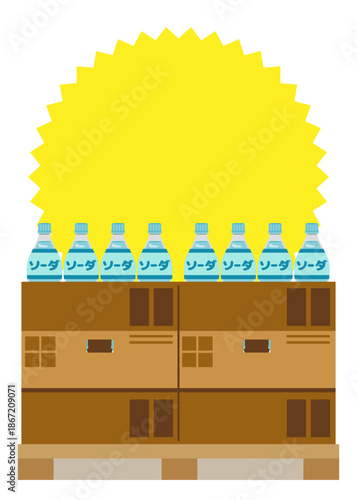 陳列されたペットボトルのソーダのイラスト