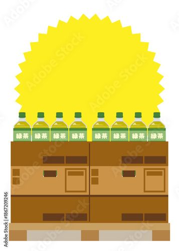 陳列されたペットボトルの緑茶のイラスト