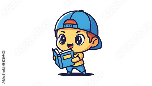 Cartoon delivery boy holding parcel box.