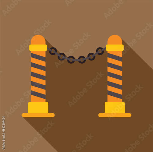 Stanchion barrier with warning stripes and chain creating an area restriction