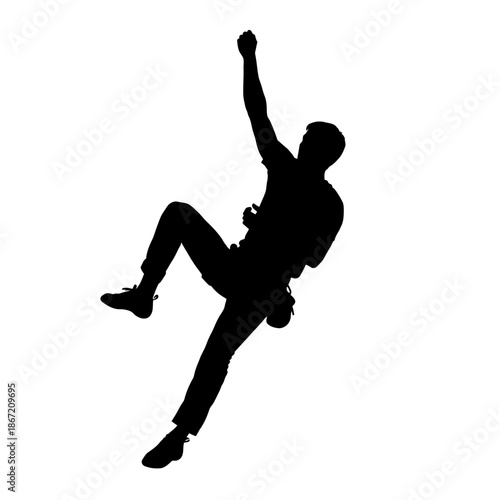 Silhouette of a Climber Ascending a Wall with Determination.