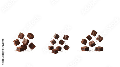Chocolate brownie cubes with crumbs.