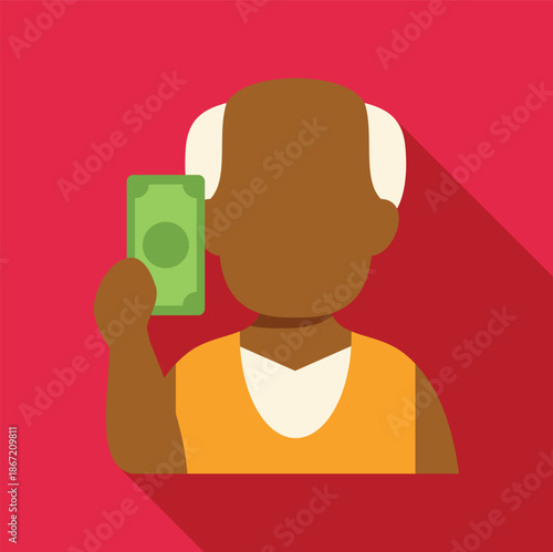 Elderly man holding a banknote representing pension, retirement, or savings