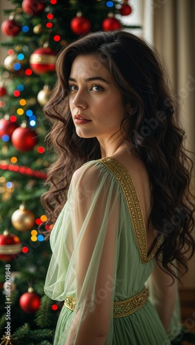 young woman in christmas dress