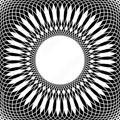 Abstract Radial Geometric Pattern with Circle Copy Space in Center. 3D Effect. 