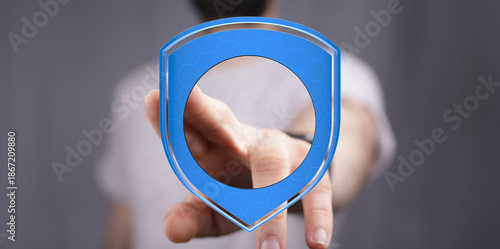 Hand reaching towards a blu...