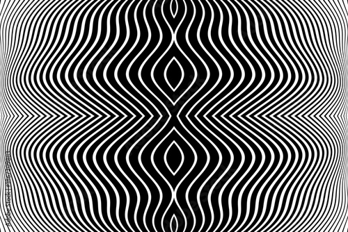 Abstract Symmetrical Wavy Lines Pattern. Black and White Textured Background.