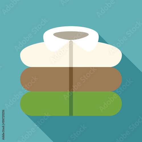 Stack of clean folded clothes with a prominent collar on a blue background