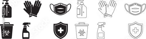 Vector Set of Hygiene, Health, and Safety Icons with Solid and Outline Styles isolated PNG with Transparent Background