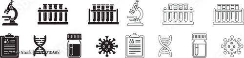 Modern Science and Medical Vector Icons Set in Glyph and Outline Style. Laboratory and Healthcare Symbols. isolated PNG with Transparent Background