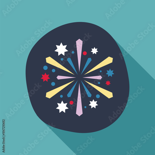 Flat design colorful fireworks exploding, symbolizing celebration, party, and festive events