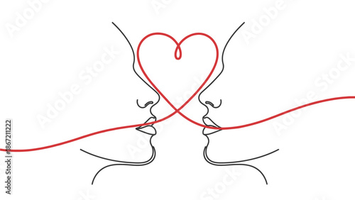Continuous Line Faces Forming Heart Shape Valentine Vector