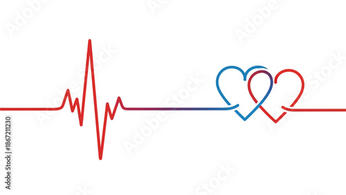Heartbeat Line Transforming into Two Connected Hearts Vector