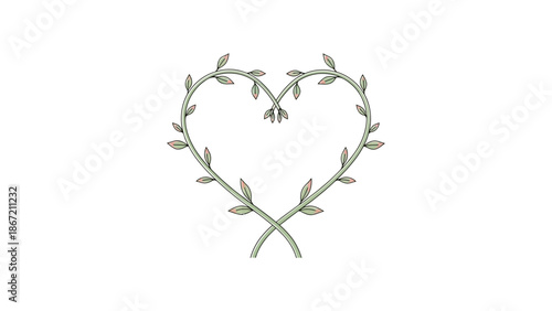 Two Plants Growing Together Forming Heart Shape Valentine Vector