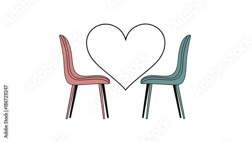 Two Chairs Facing Each Other with Heart Shaped Negative Space Vector