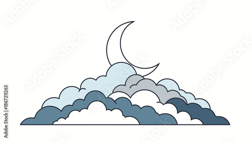 Crescent Moon Rising Above Clouds Symbolic Ramadan Vector