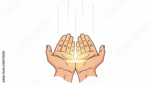 Open Hands Receiving Light Symbolic Ramadan Prayer Vector