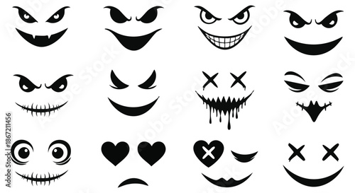 Scary Cartoon Face Expressions Silhouette Set