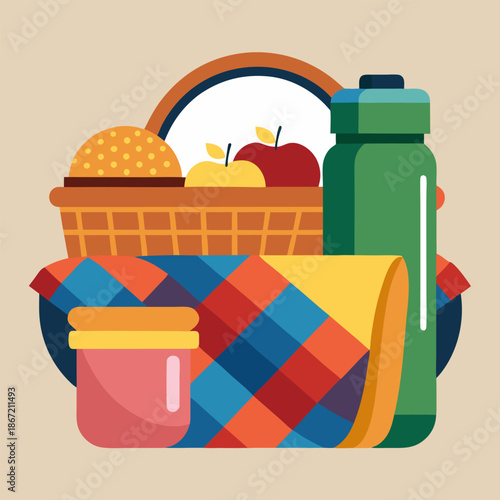 Picnic food image. Cartoon style. Vector illustration.