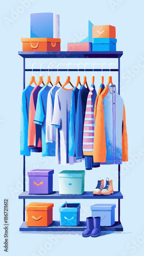 Wardrobe organization watercolor image. Flat style. Vector illustration.