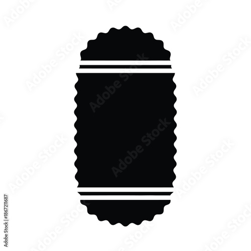 Vector illustration icon black cylindrical object with wavy edges and two horizontal white stripes on a pure