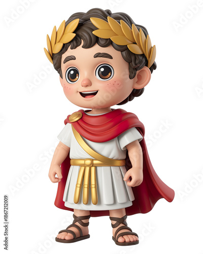 3d Roman Child Warrior Character in Cute Cartoon Style