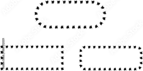 A simple black and white illustration depicting a dotted oval and a dotted rectangle shape on a white