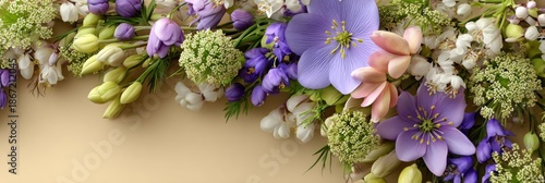 Delicate Spring Floral Border with Pastel Flowers, Ideal for Elegant Holiday Card Designs.