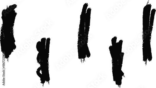 Abstract black brush strokes arranged in a vertical composition creating a minimalist and expressive artistic design