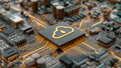 Cloud Computing and Data Storage Technology Concept with Secure Digital Network, Server Infrastructure and Cloud Upload Symbol