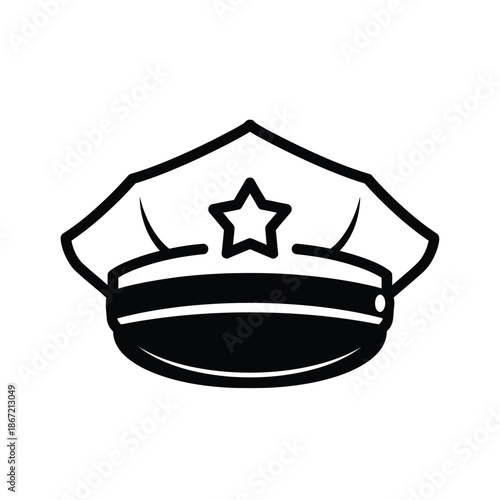 Vector illustration icon black and white illustration of a police officers cap with a star on the front isolated on