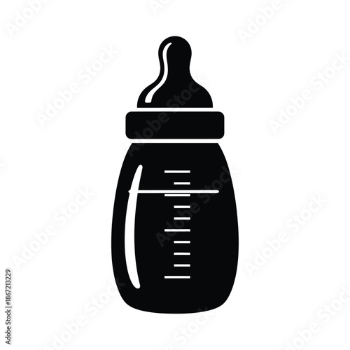 Vector illustration icon black baby bottle icon in simple style for nursery or feeding concept isolated on